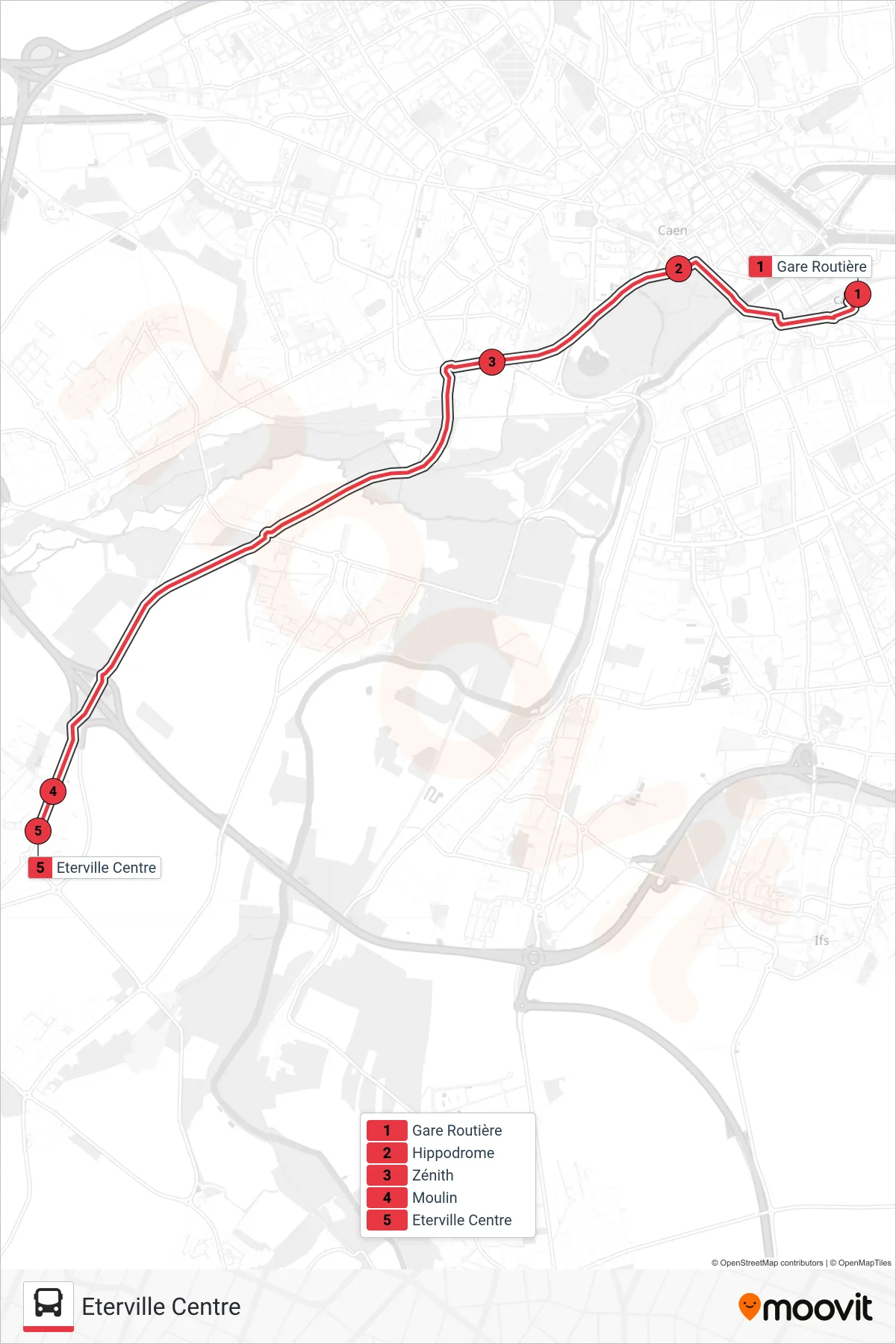 NOMAD 105 tram Line (Eterville Centre) route and stops on a map