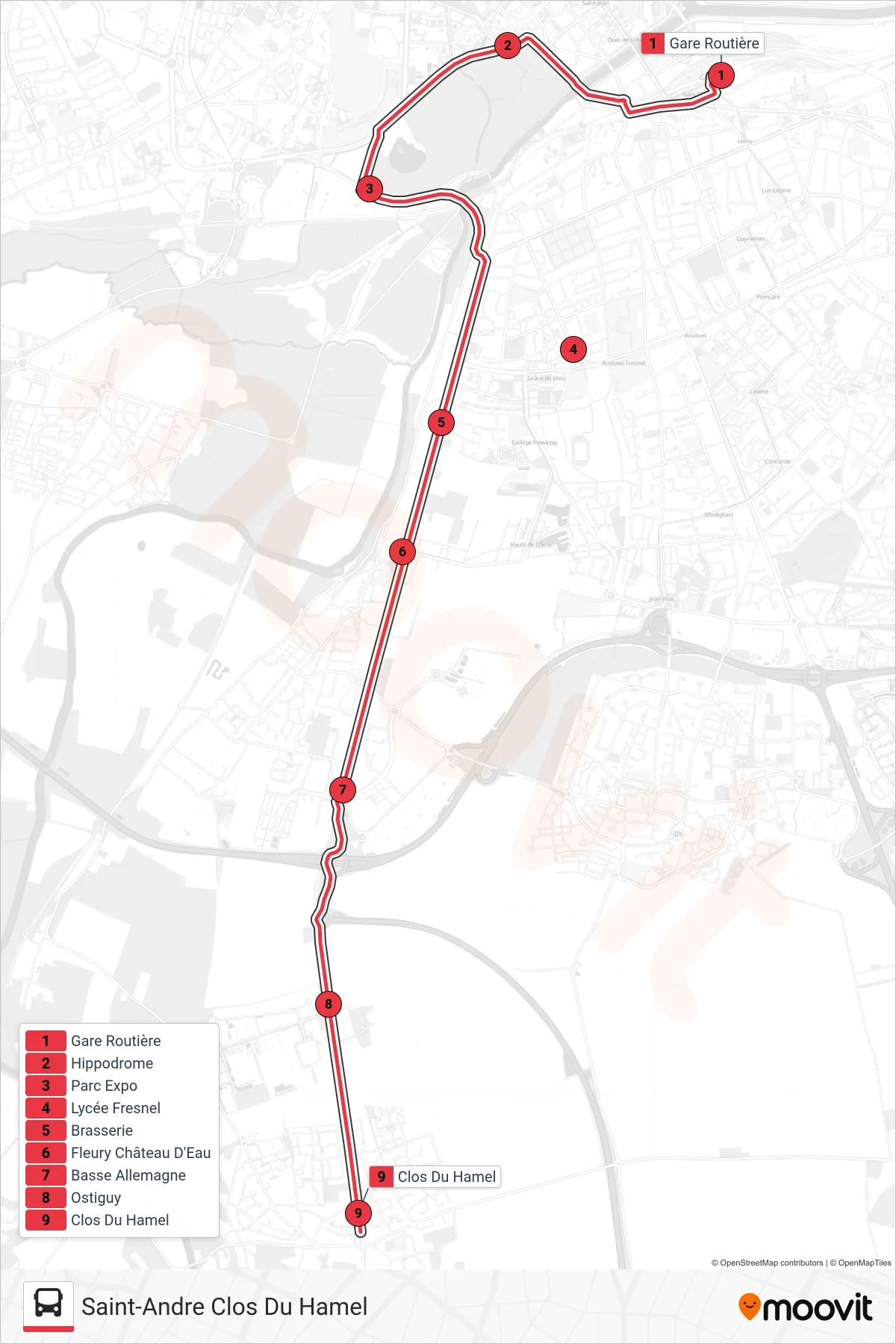 NOMAD 107 bus Line (Saint-Andre Clos Du Hamel) route and stops on a map