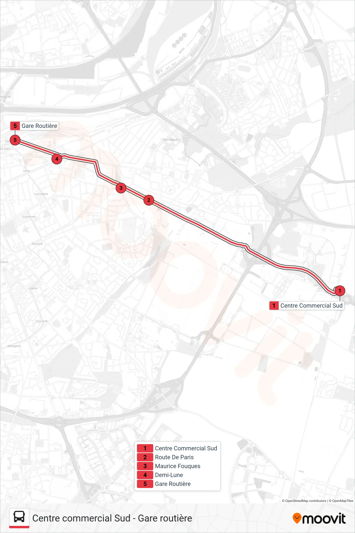 NOMAD 109 tram Line (Caen Gare Routière) route and stops on a map