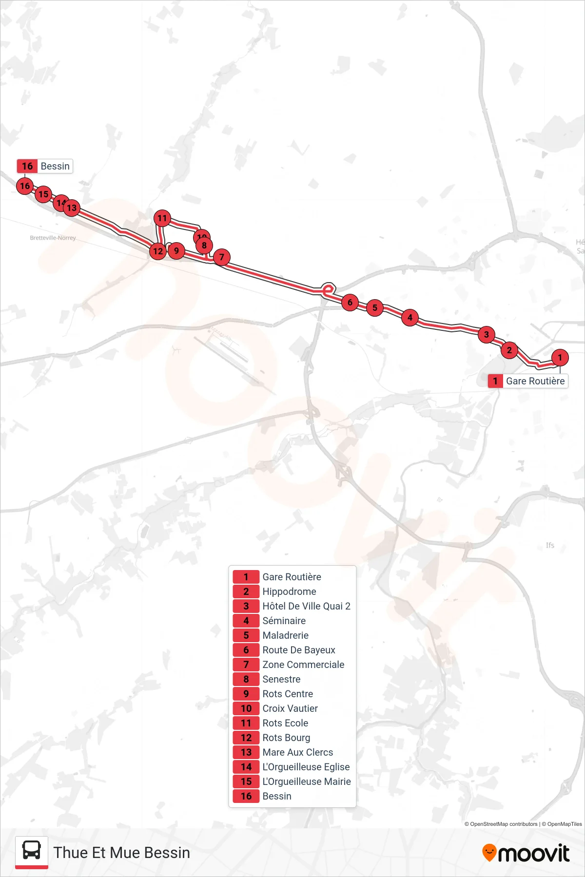 NOMAD 114 tram Line (Thue Et Mue Bessin) route and stops on a map