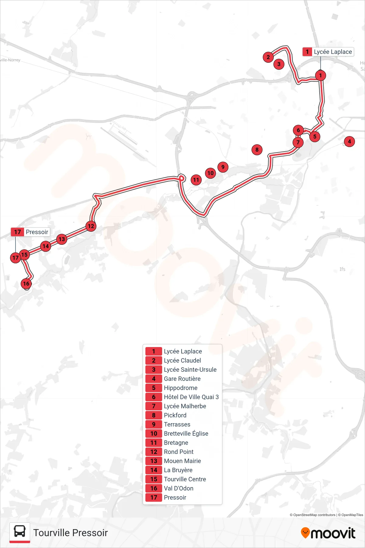 NOMAD 115 tram Line (Tourville Pressoir) route and stops on a map