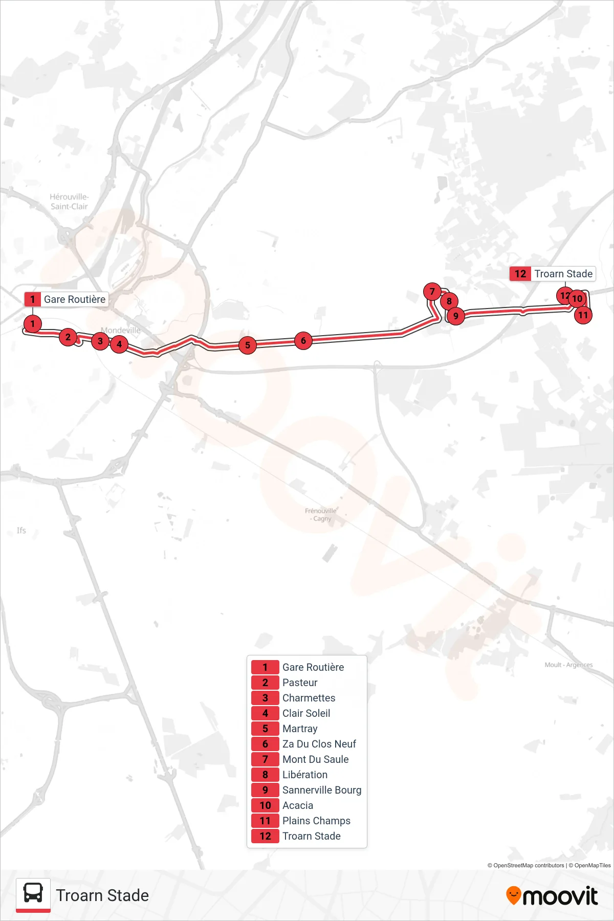 NOMAD 119 tram Line (Troarn Stade) route and stops on a map