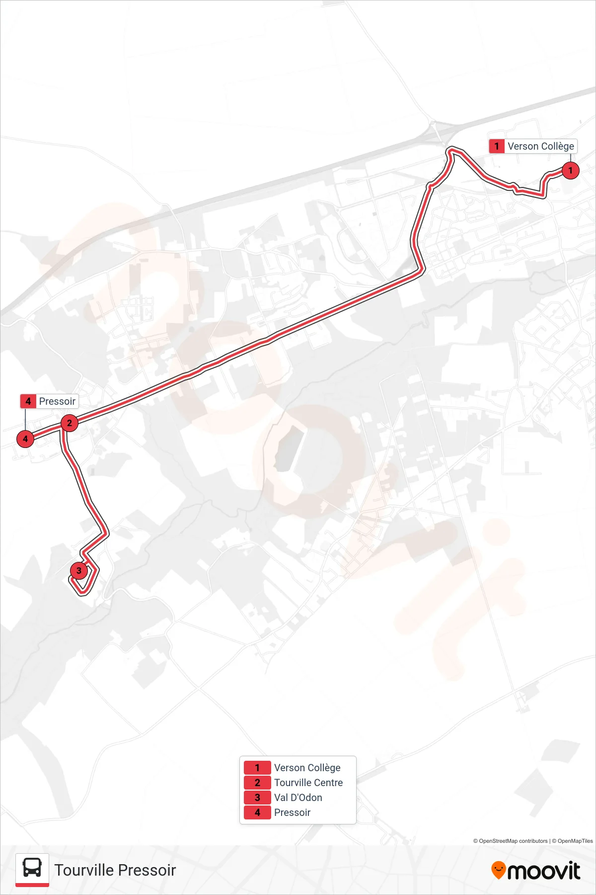 NOMAD 1801 tram Line (Tourville Pressoir) route and stops on a map