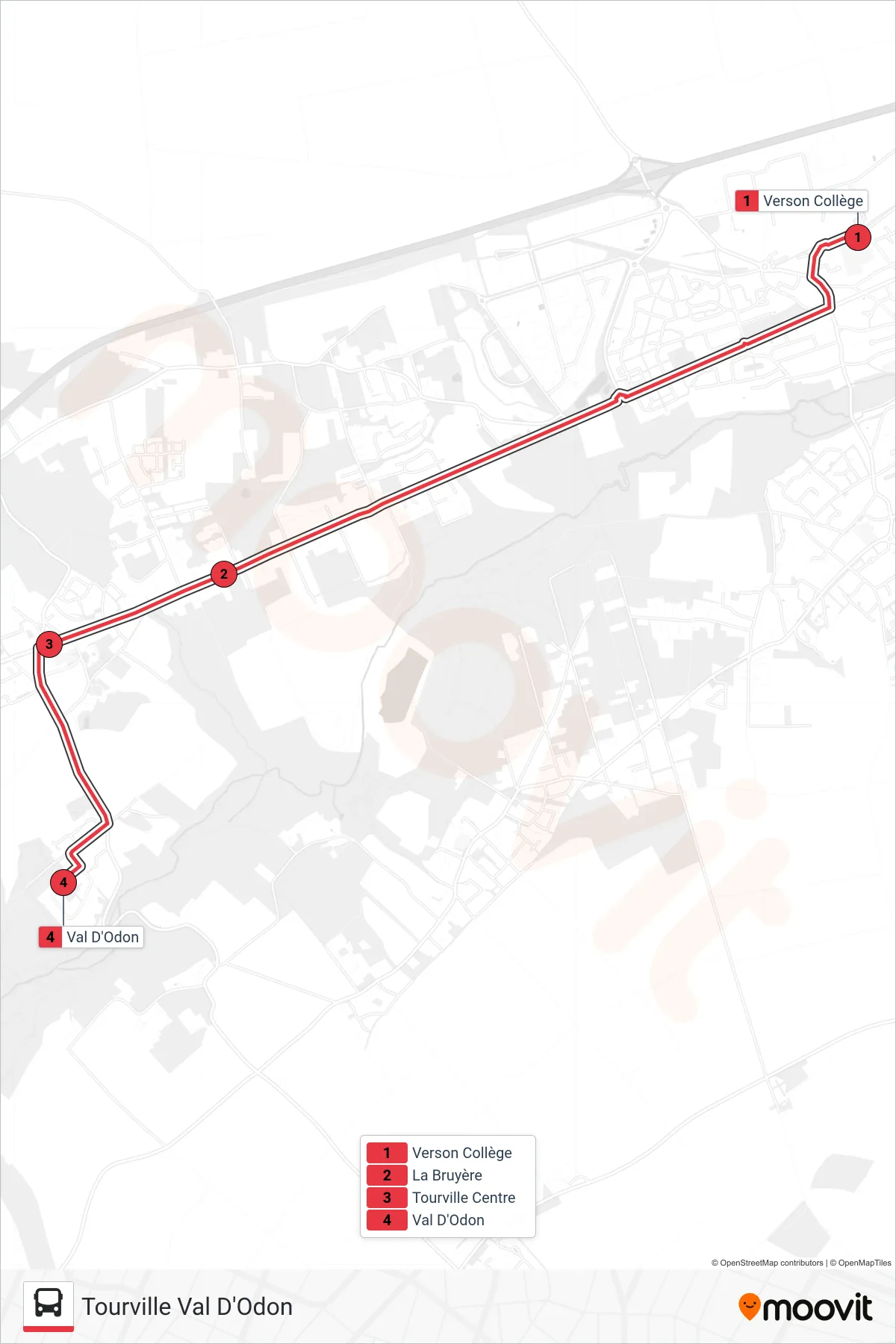 NOMAD 1801 tram Line (Tourville Val D'Odon) route and stops on a map