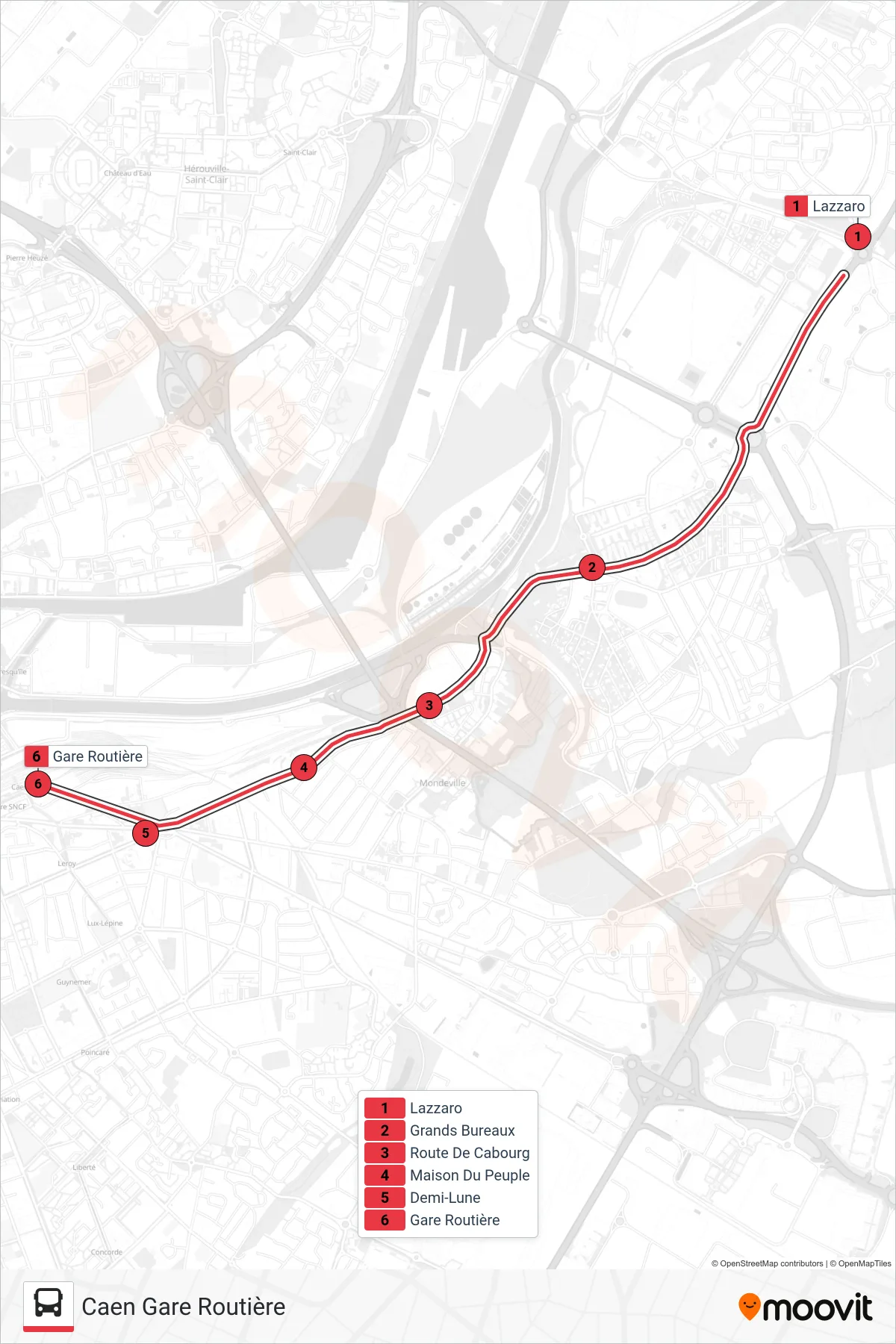 NOMAD 1951 tram Line (Caen Gare Routière) route and stops on a map