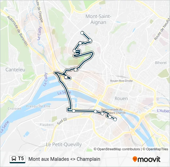 Plan de la ligne T5 de bus
