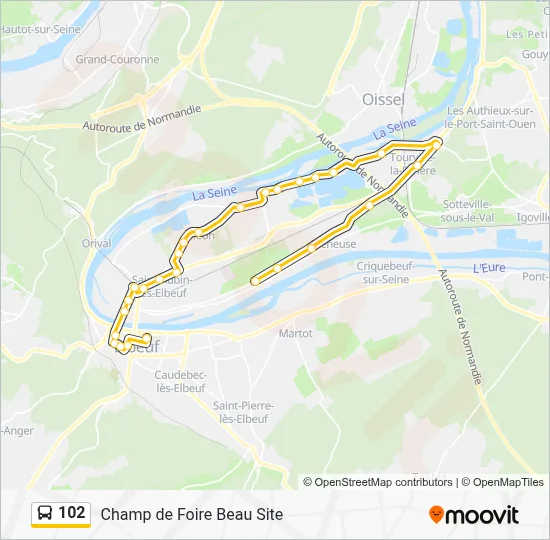 Plan de la ligne 102 de bus