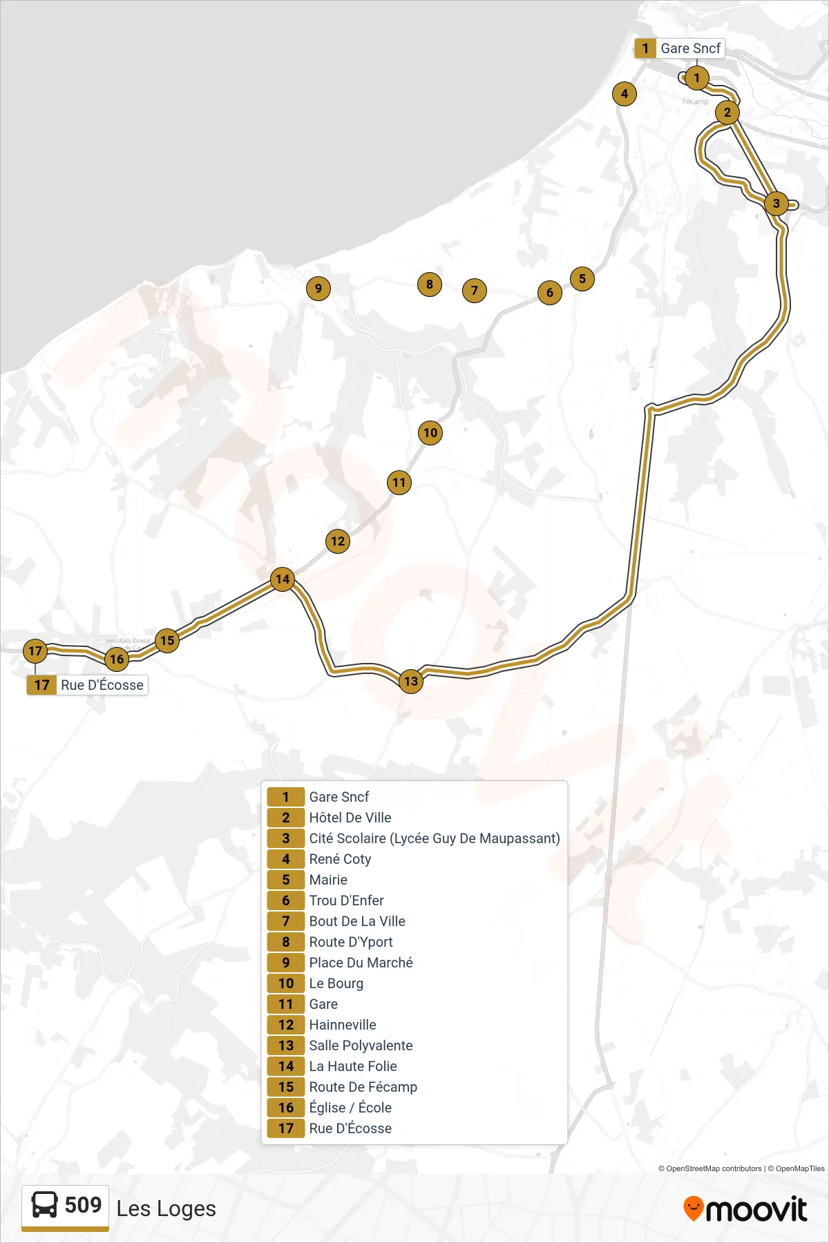 509 bus Line (Les Loges) route and stops on a map