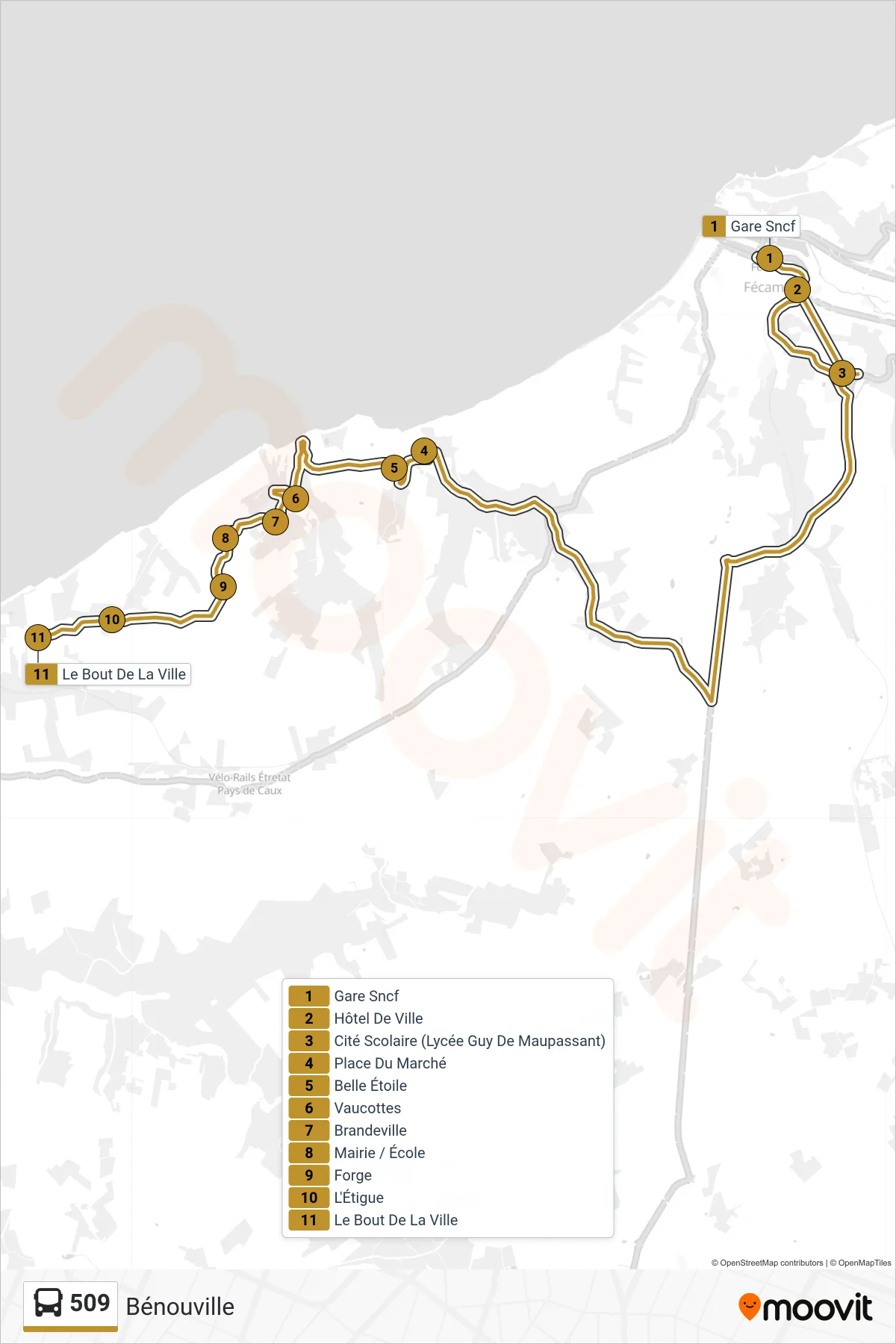 509 bus Line (Bénouville) route and stops on a map