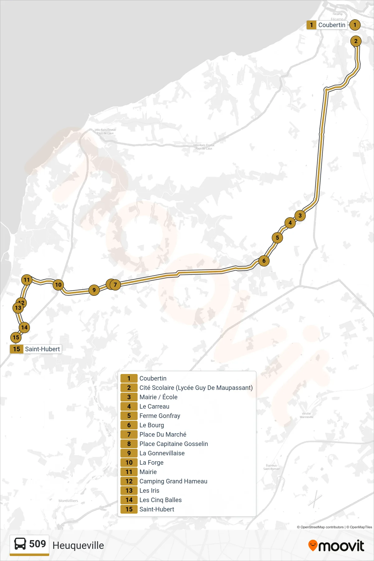 509 bus Line (Heuqueville) route and stops on a map