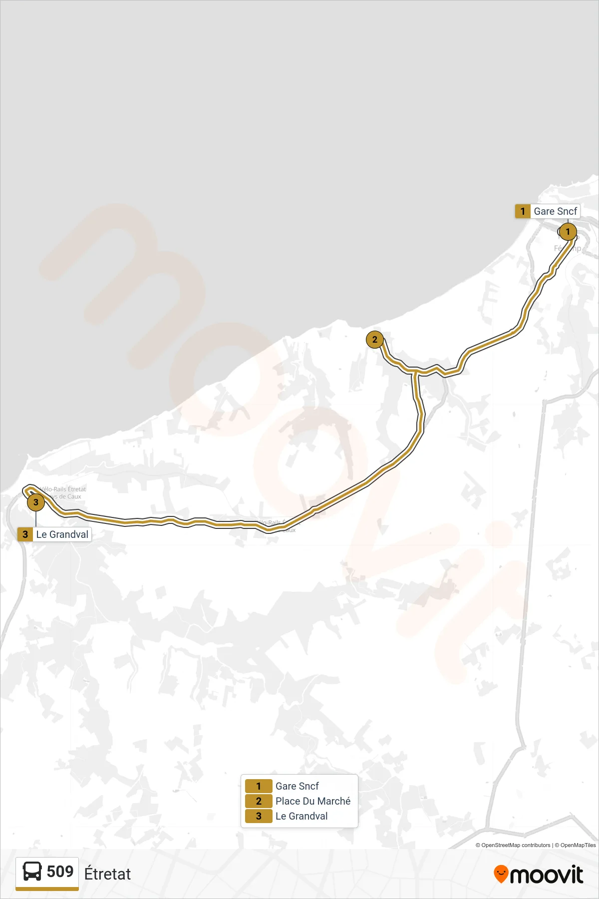 509 bus Line (Étretat) route and stops on a map