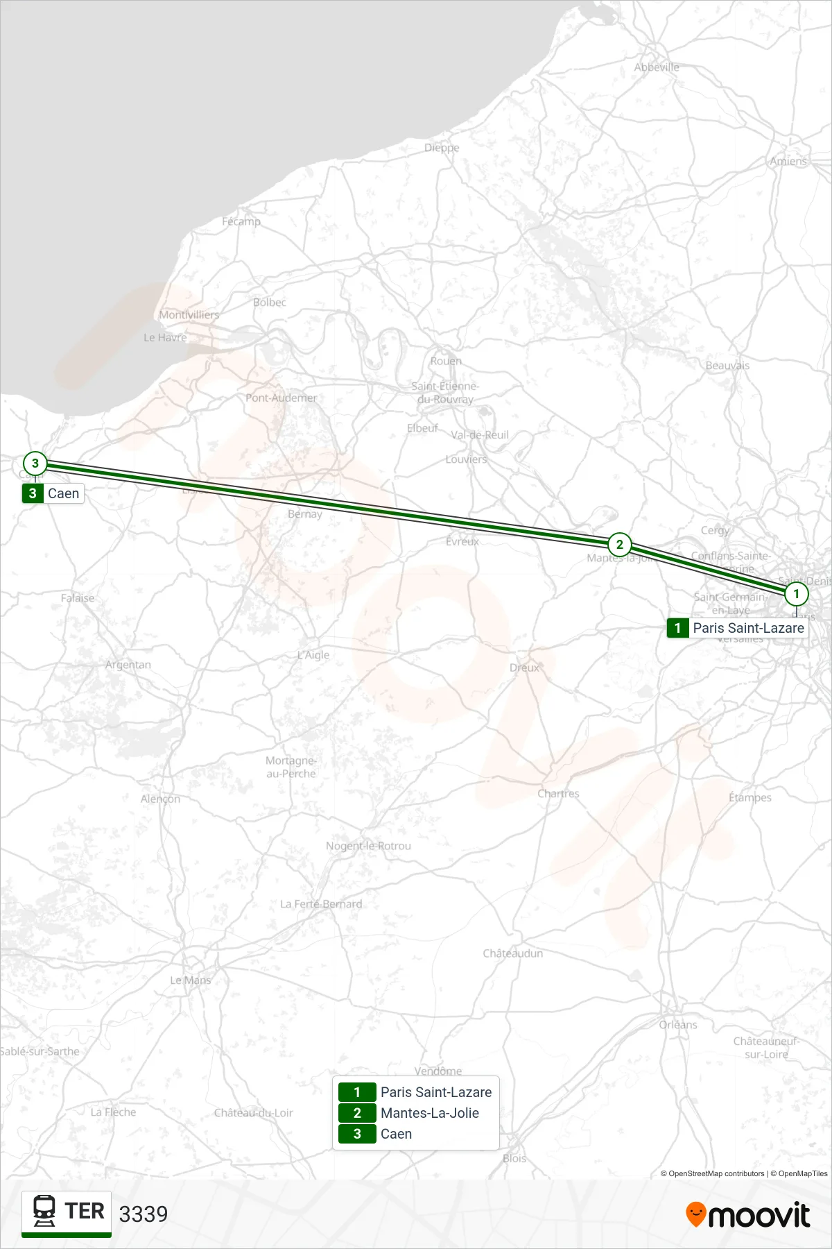 TER train Line (3339) route and stops on a map