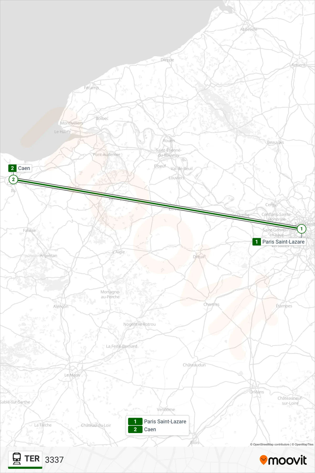 TER train Line (3337) route and stops on a map