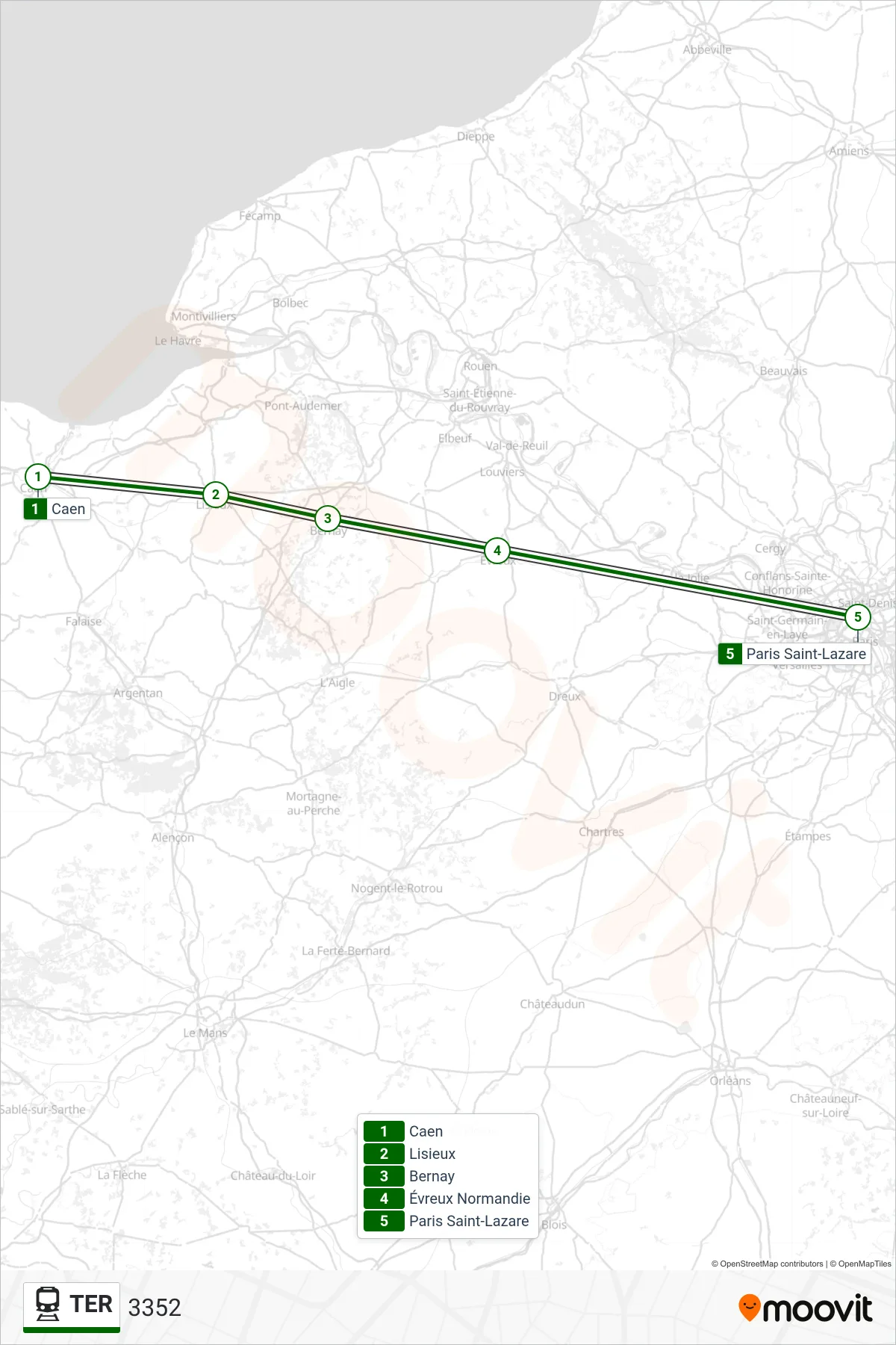 TER train Line (3352) route and stops on a map