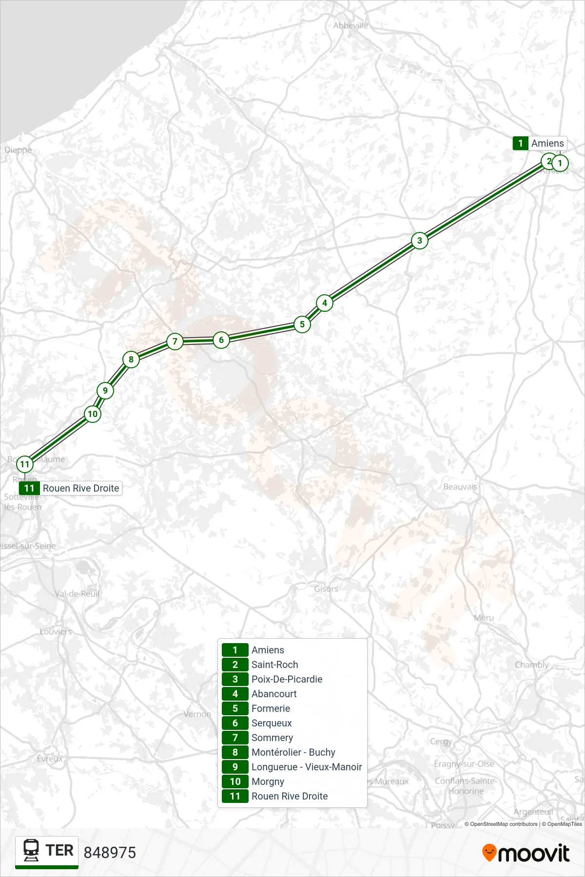 TER train Line (848975) route and stops on a map