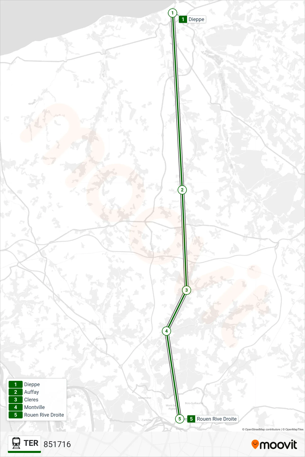 TER rail Line (851716) route and stops on a map