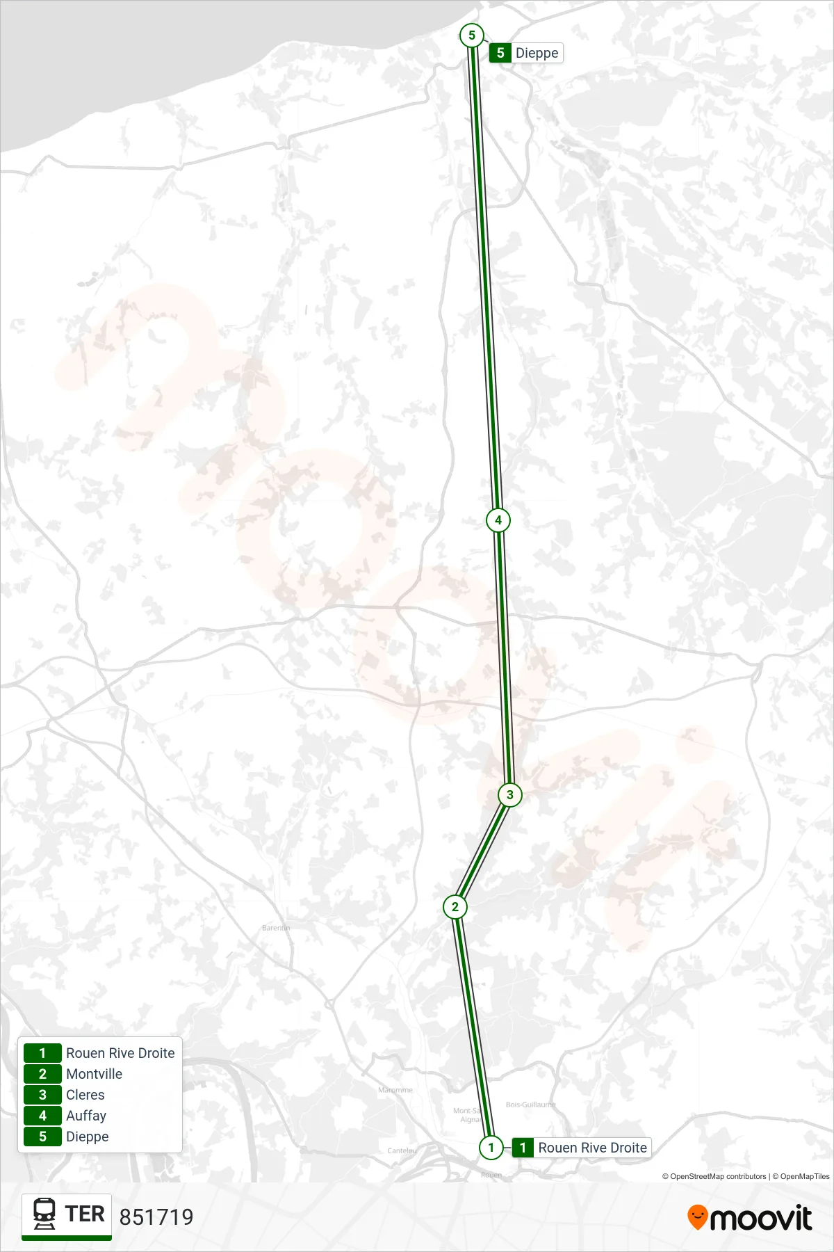 TER train Line (851719) route and stops on a map