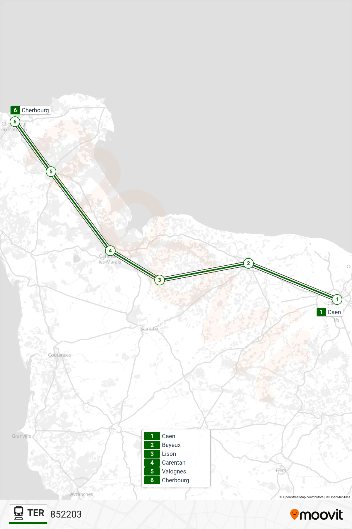 TER train Line (852203) route and stops on a map