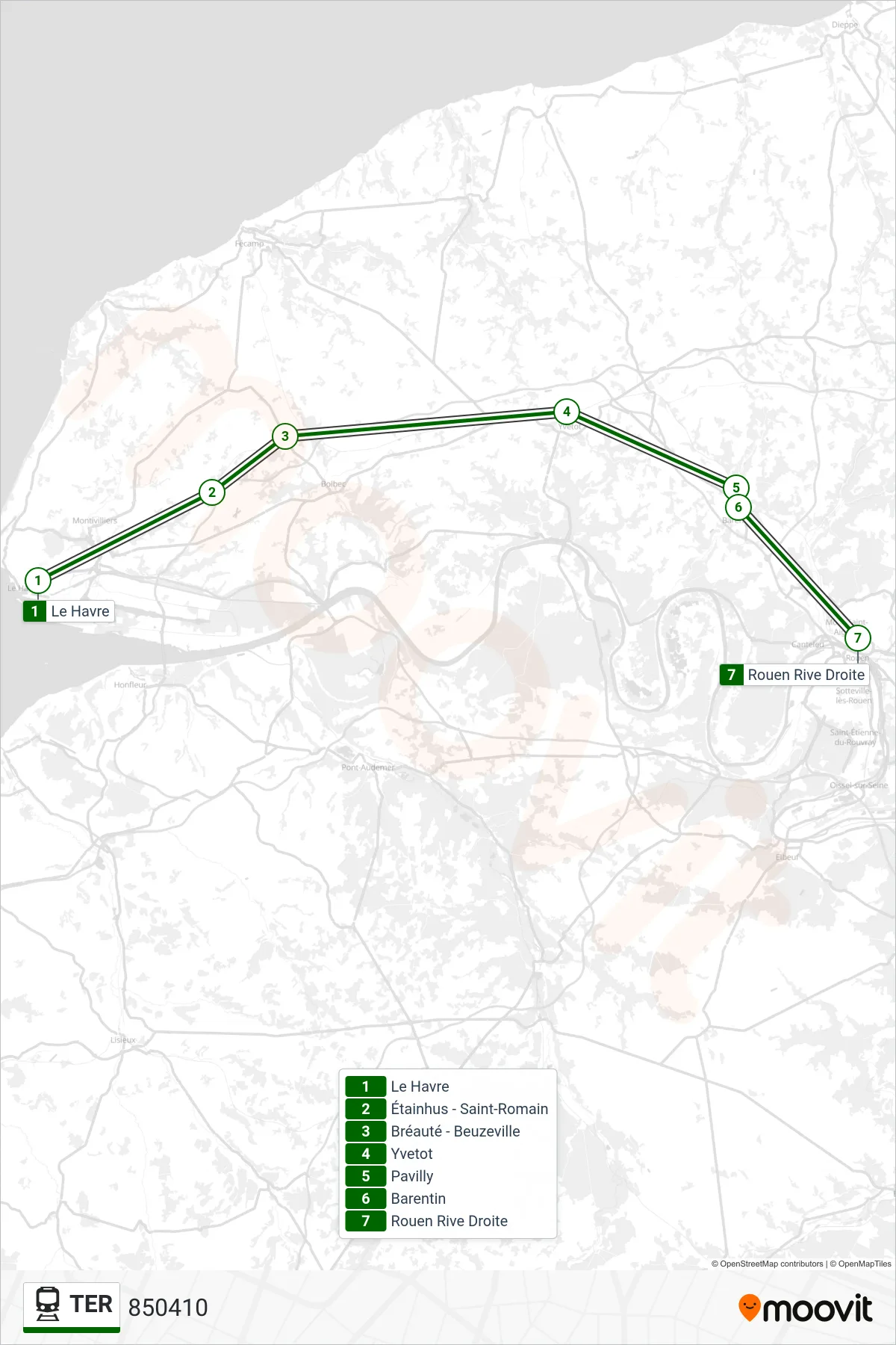 TER rail Line (850410) route and stops on a map