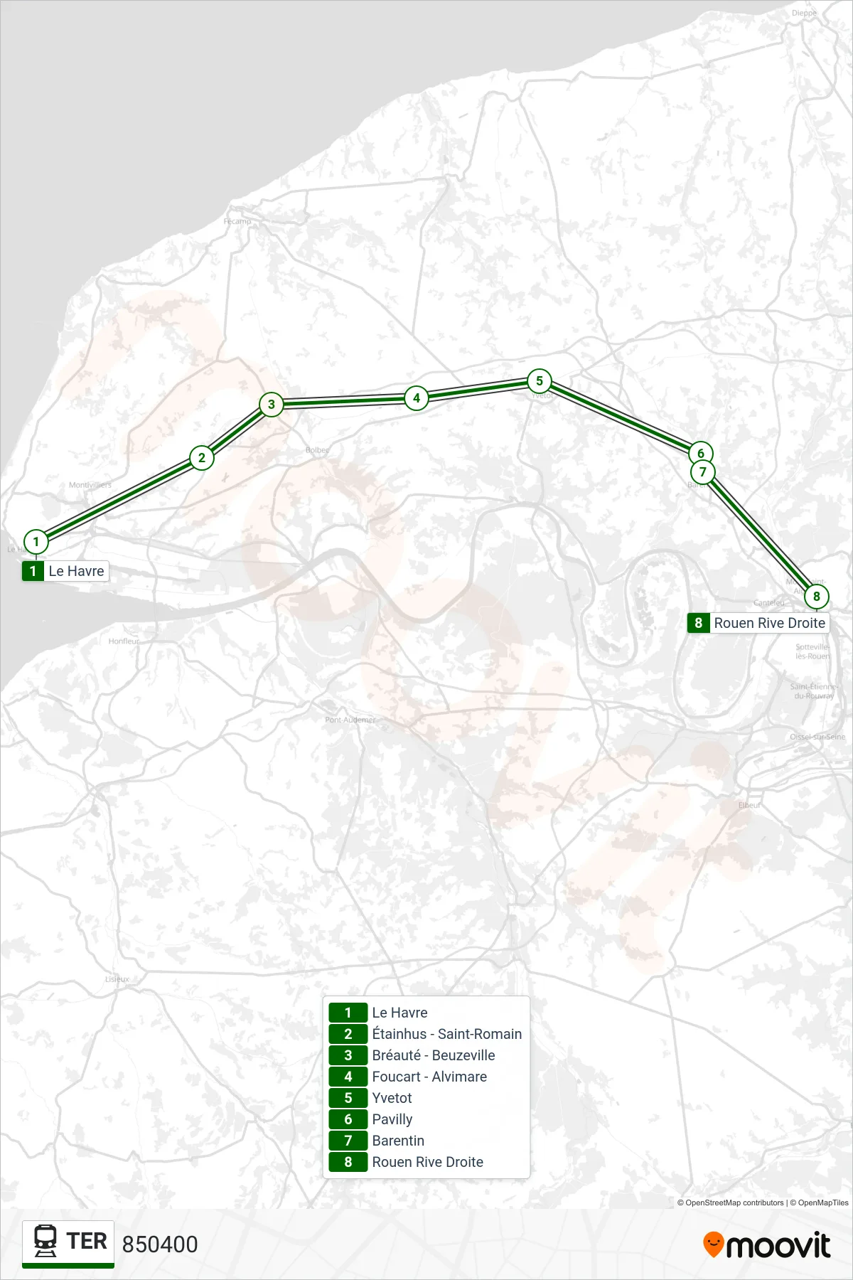 TER train Line (850400) route and stops on a map