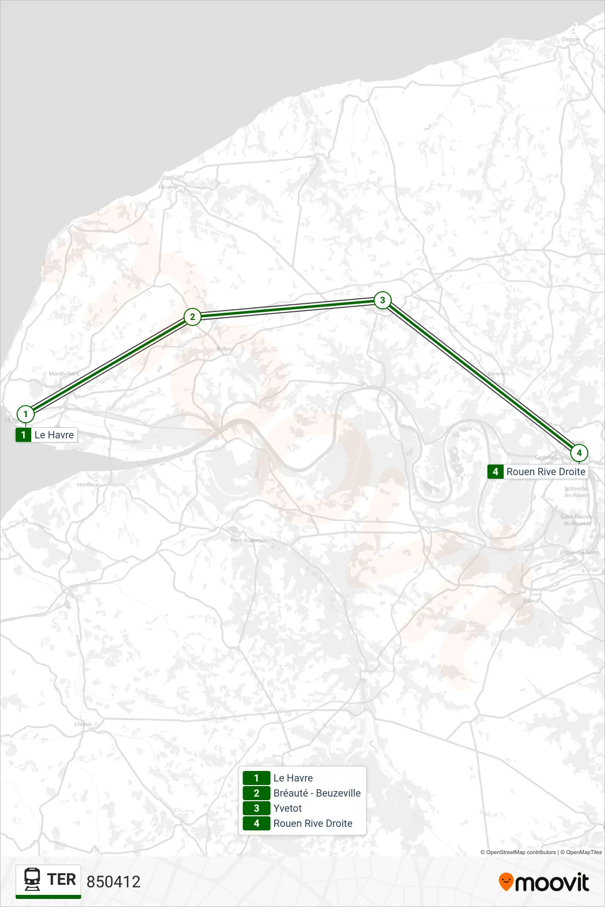 TER train Line (850412) route and stops on a map