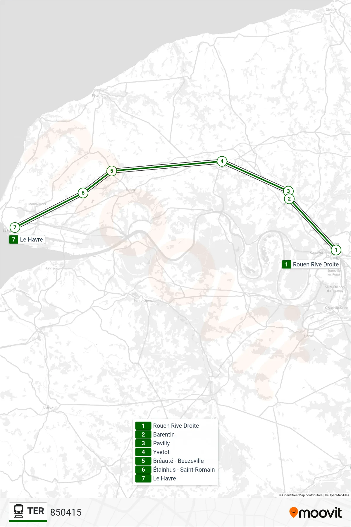TER train Line (850415) route and stops on a map