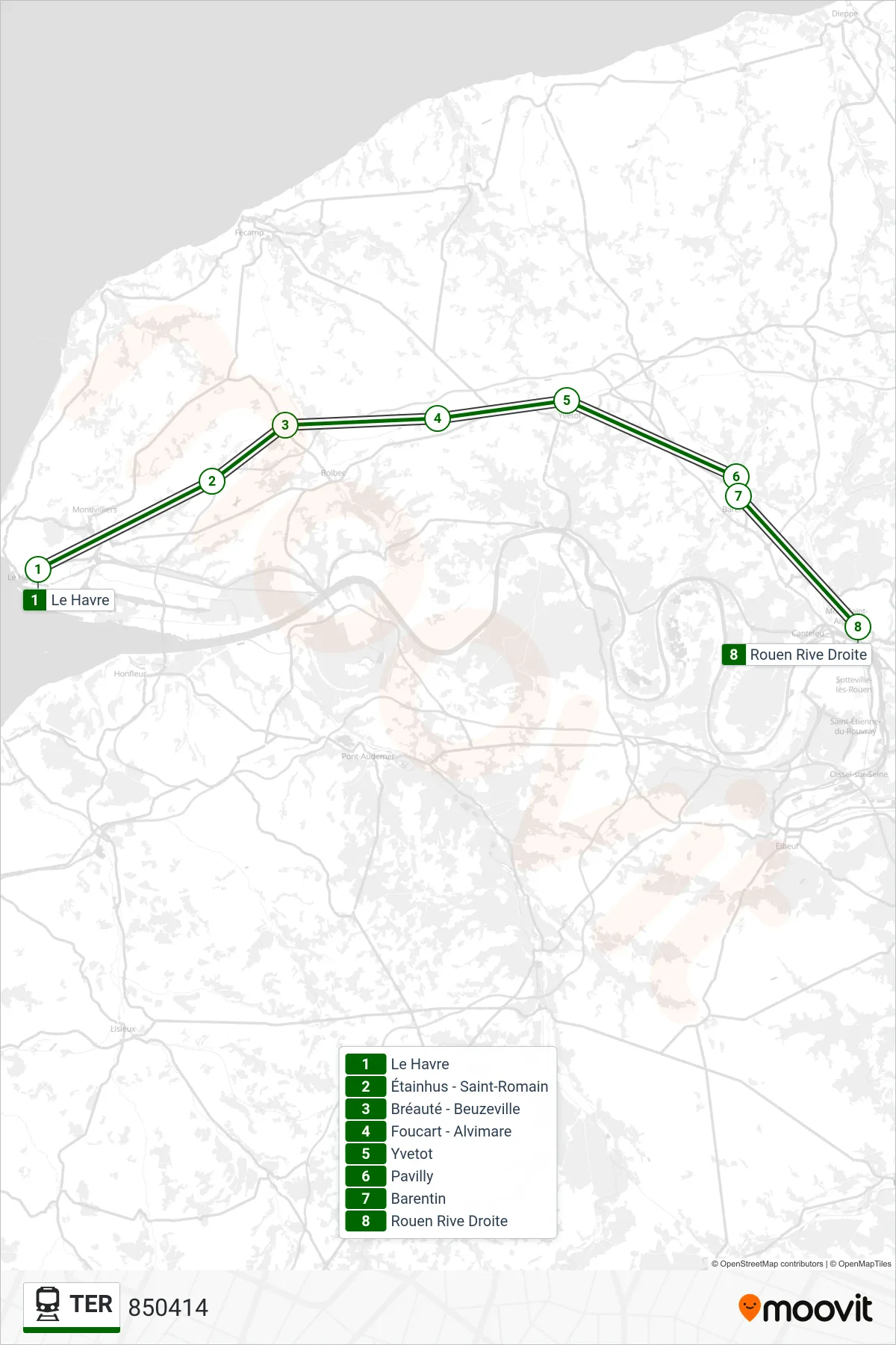 TER train Line (850414) route and stops on a map