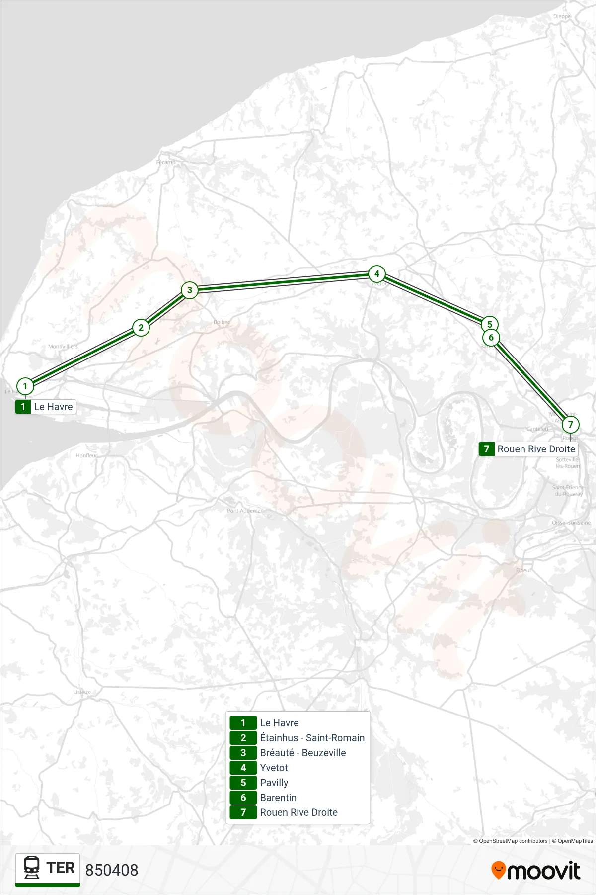 TER rail Line (850408) route and stops on a map