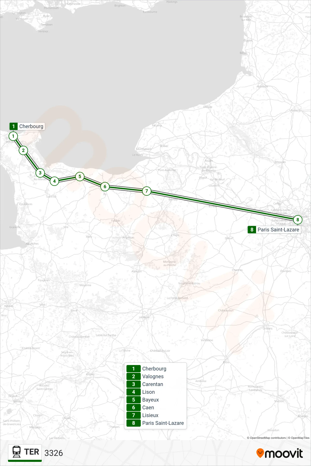 TER rail Line (3326) route and stops on a map