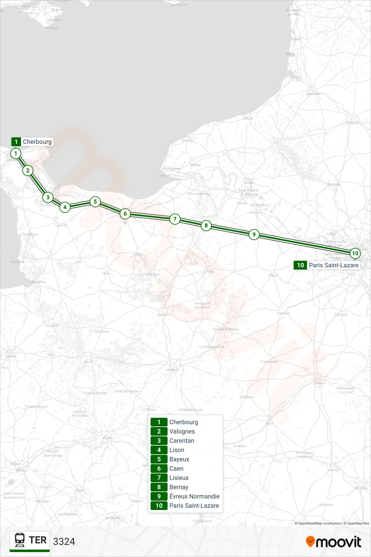 TER rail Line (3324) route and stops on a map