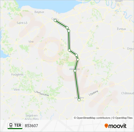 Plan de la ligne TER de train