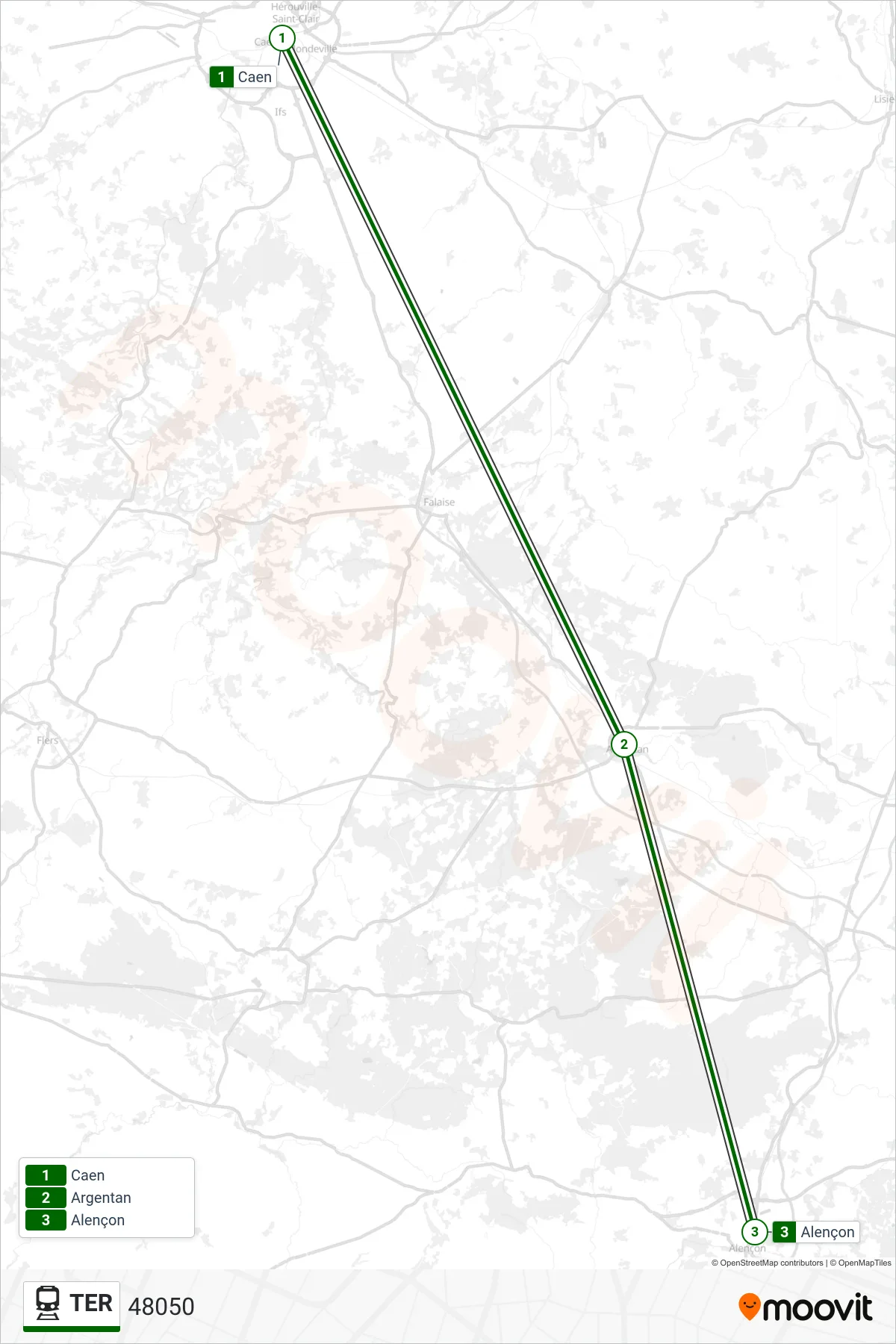 TER rail Line (48050) route and stops on a map