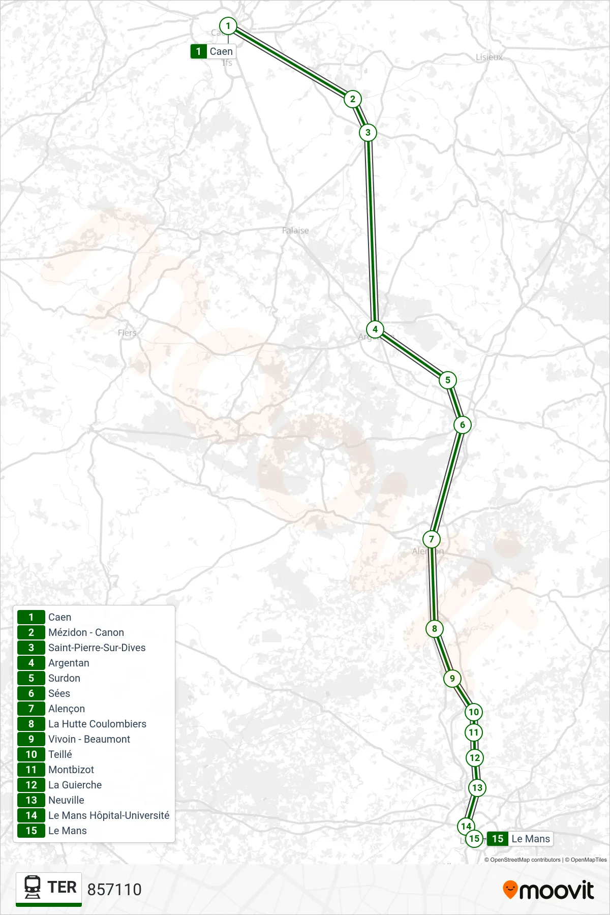 TER rail Line (857110) route and stops on a map