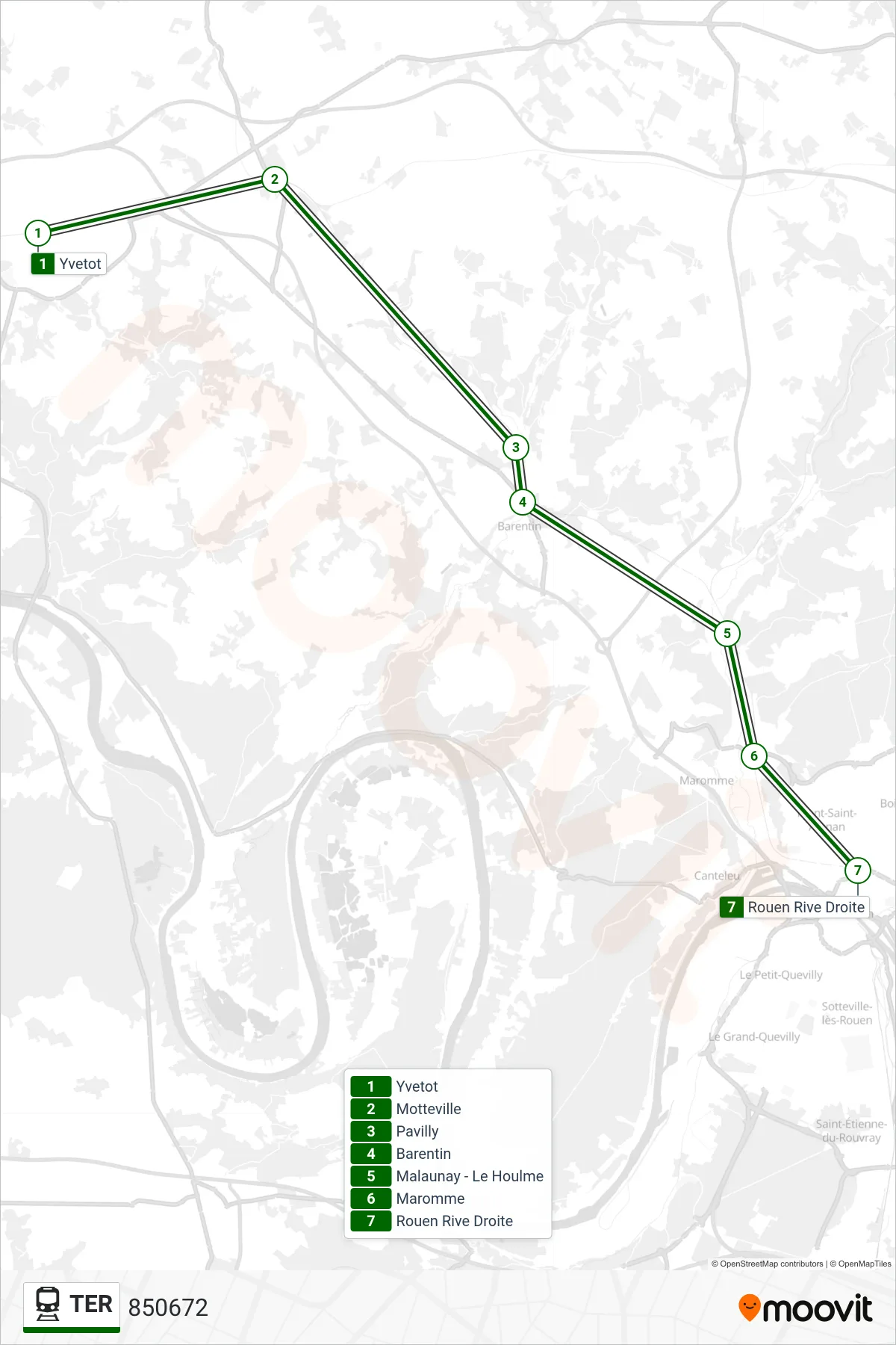 Recorrido y paradas de la línea TER de tren (850672) en el mapa