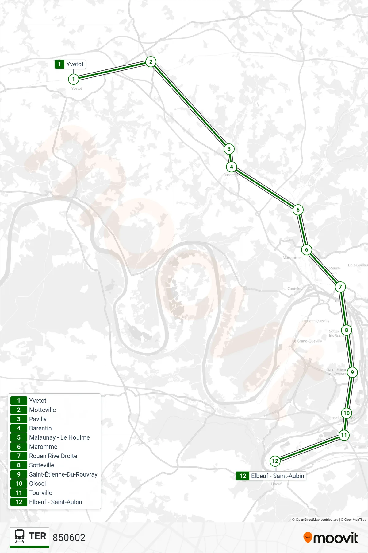 TER train Line (850602) route and stops on a map