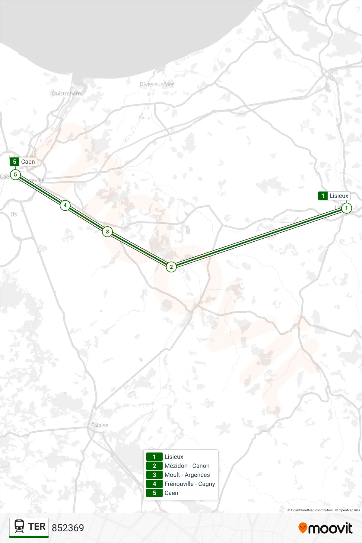 TER train Line (852369) route and stops on a map