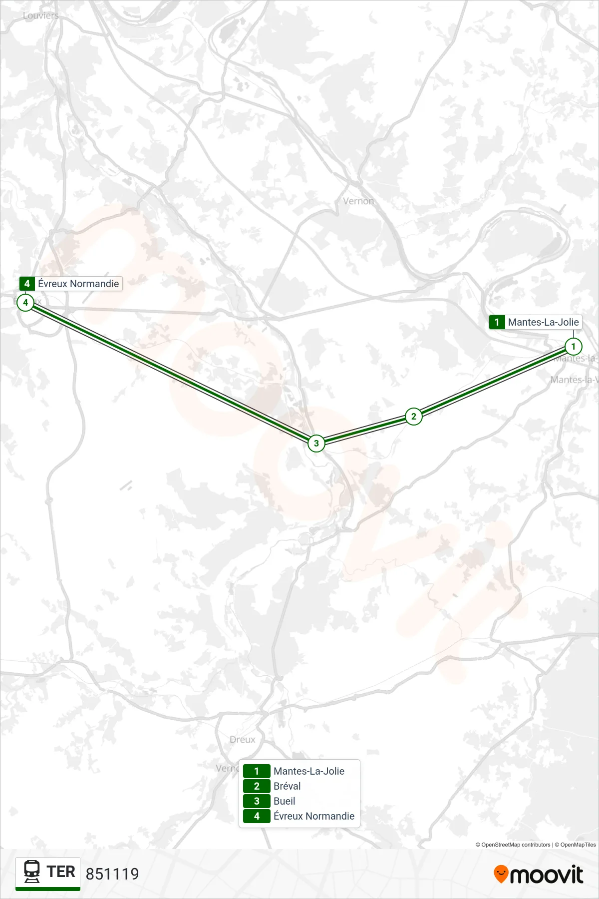 TER rail Line (851119) route and stops on a map
