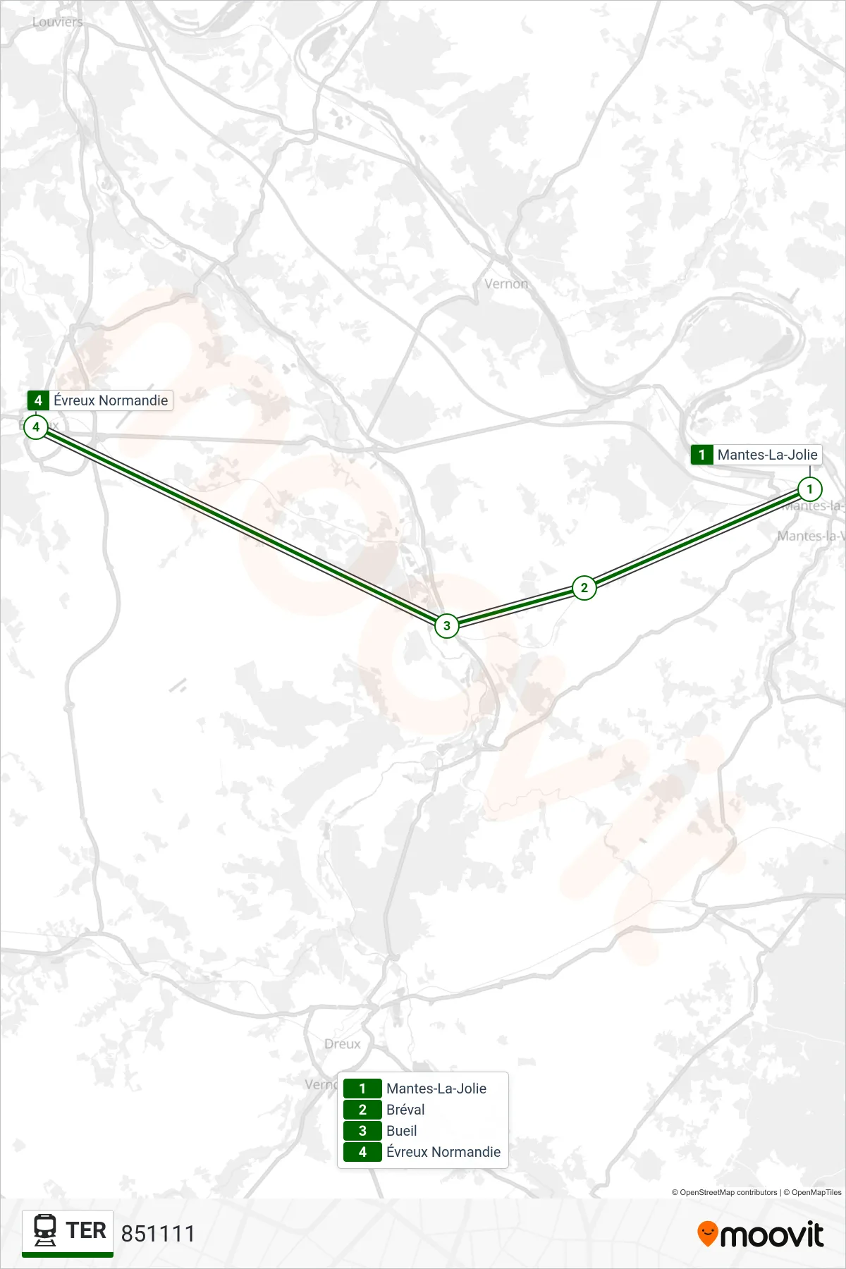 TER rail Line (851111) route and stops on a map