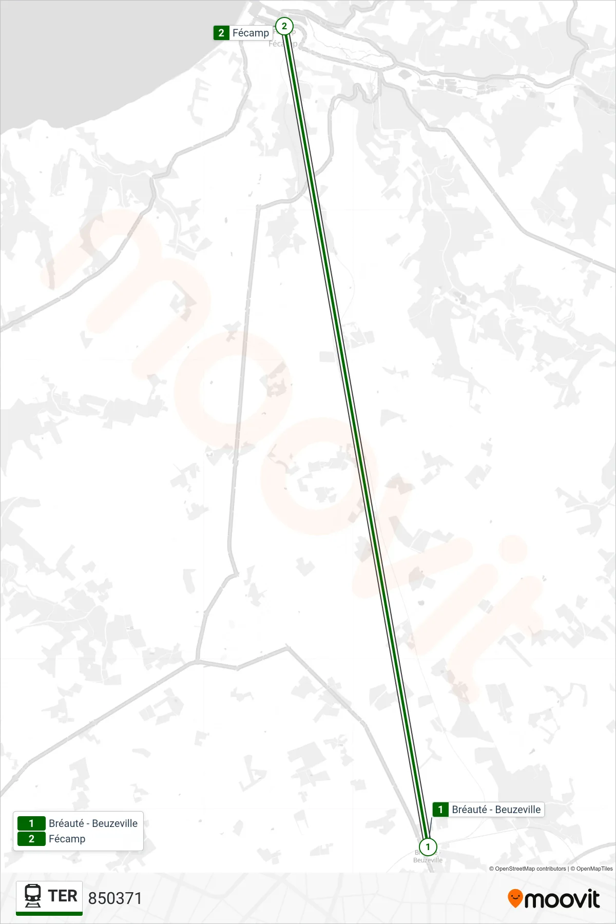 Recorrido y paradas de la línea TER de tren (850371) en el mapa