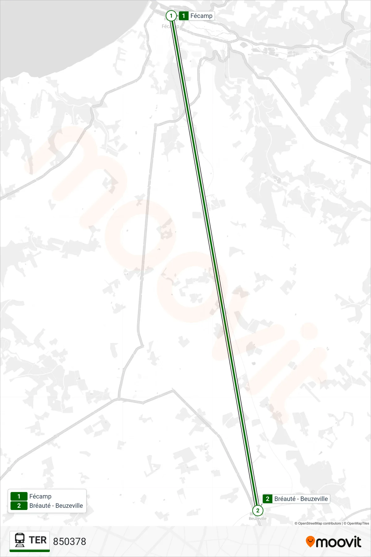 Recorrido y paradas de la línea TER de tren (850378) en el mapa