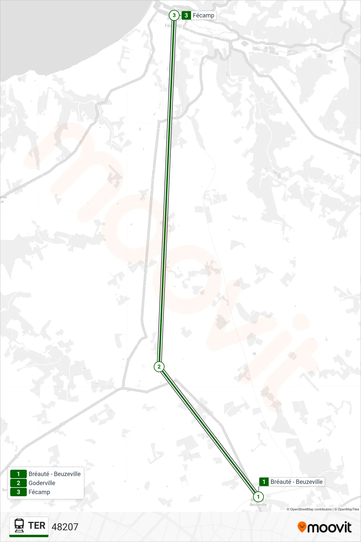 TER train Line (48207) route and stops on a map
