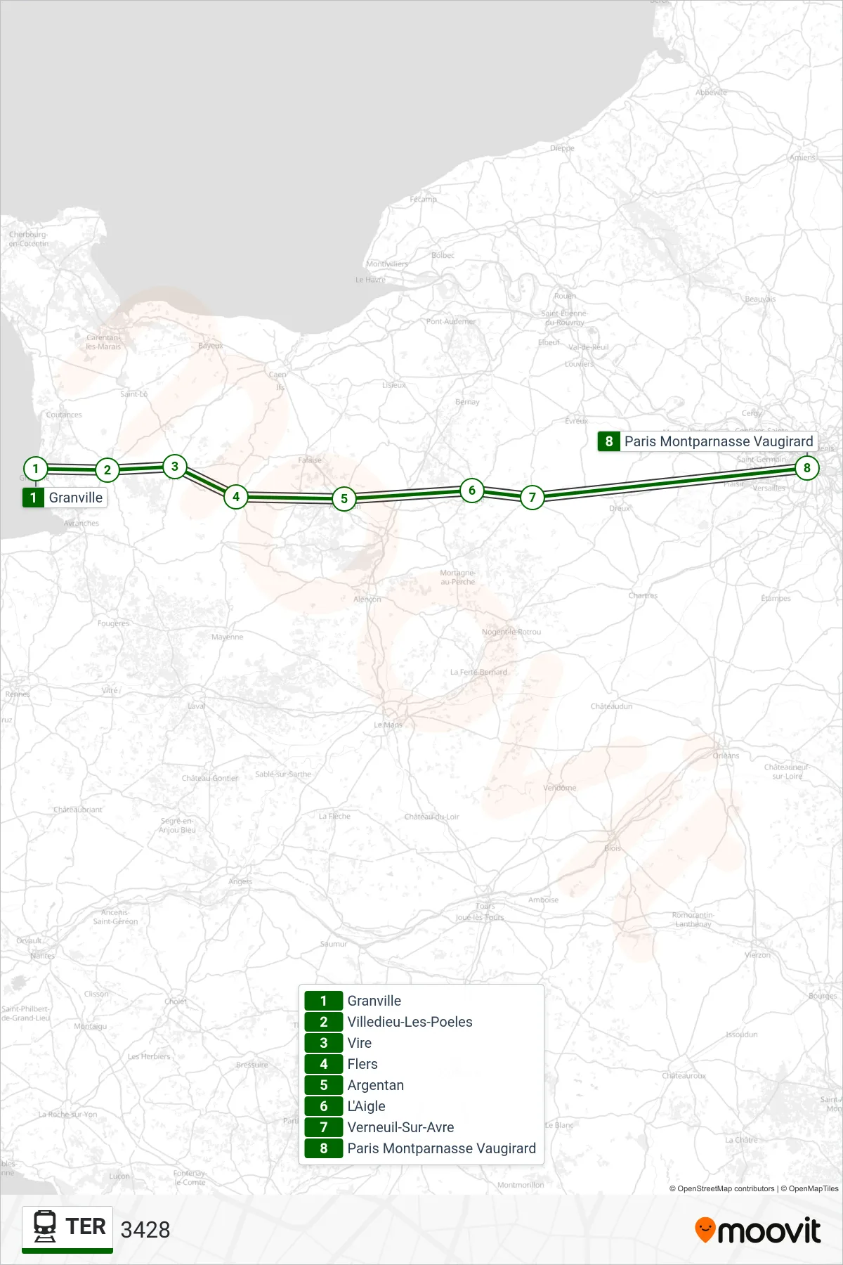 TER rail Line (3428) route and stops on a map