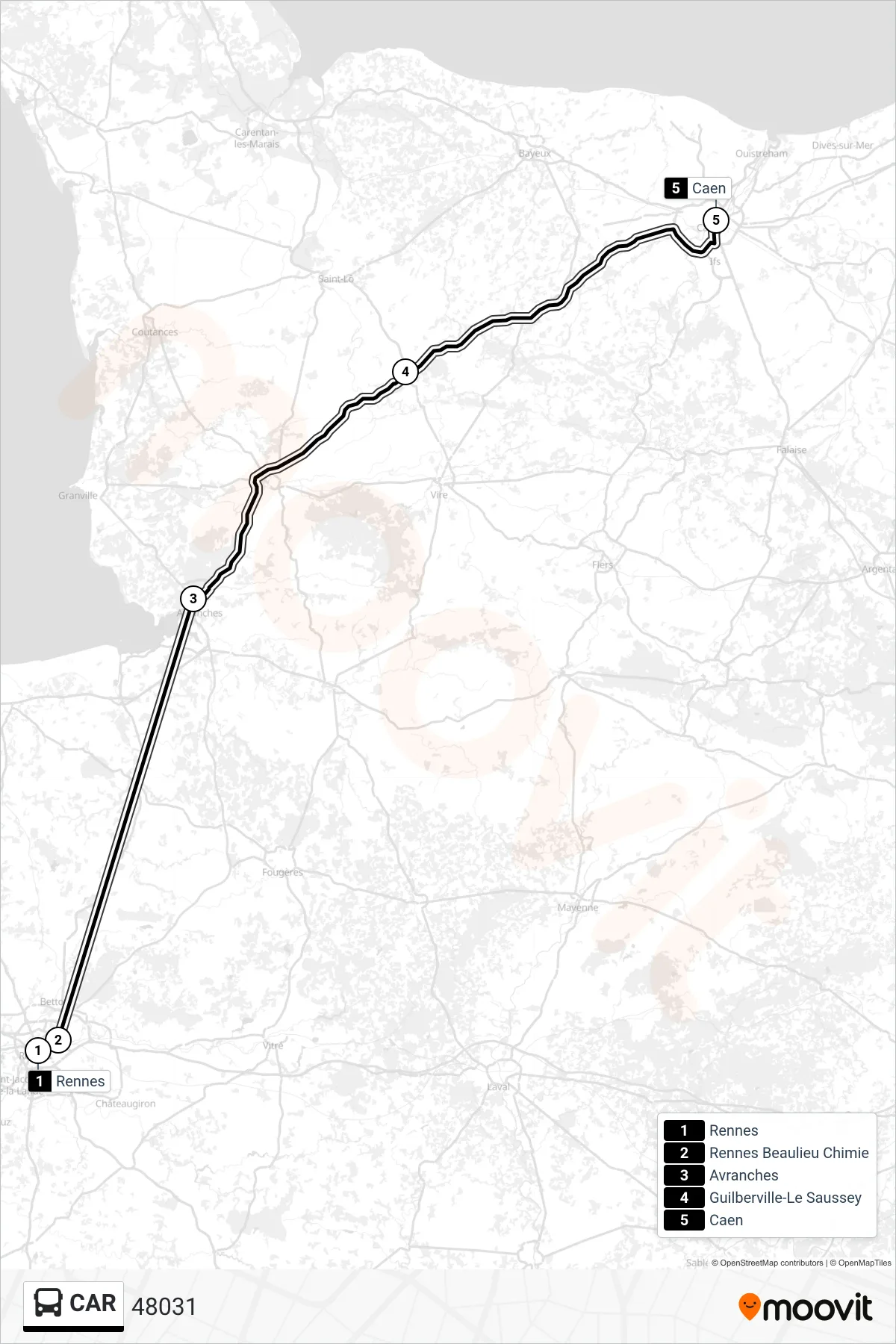 Recorrido y paradas de la línea CAR de autobús (48031) en el mapa