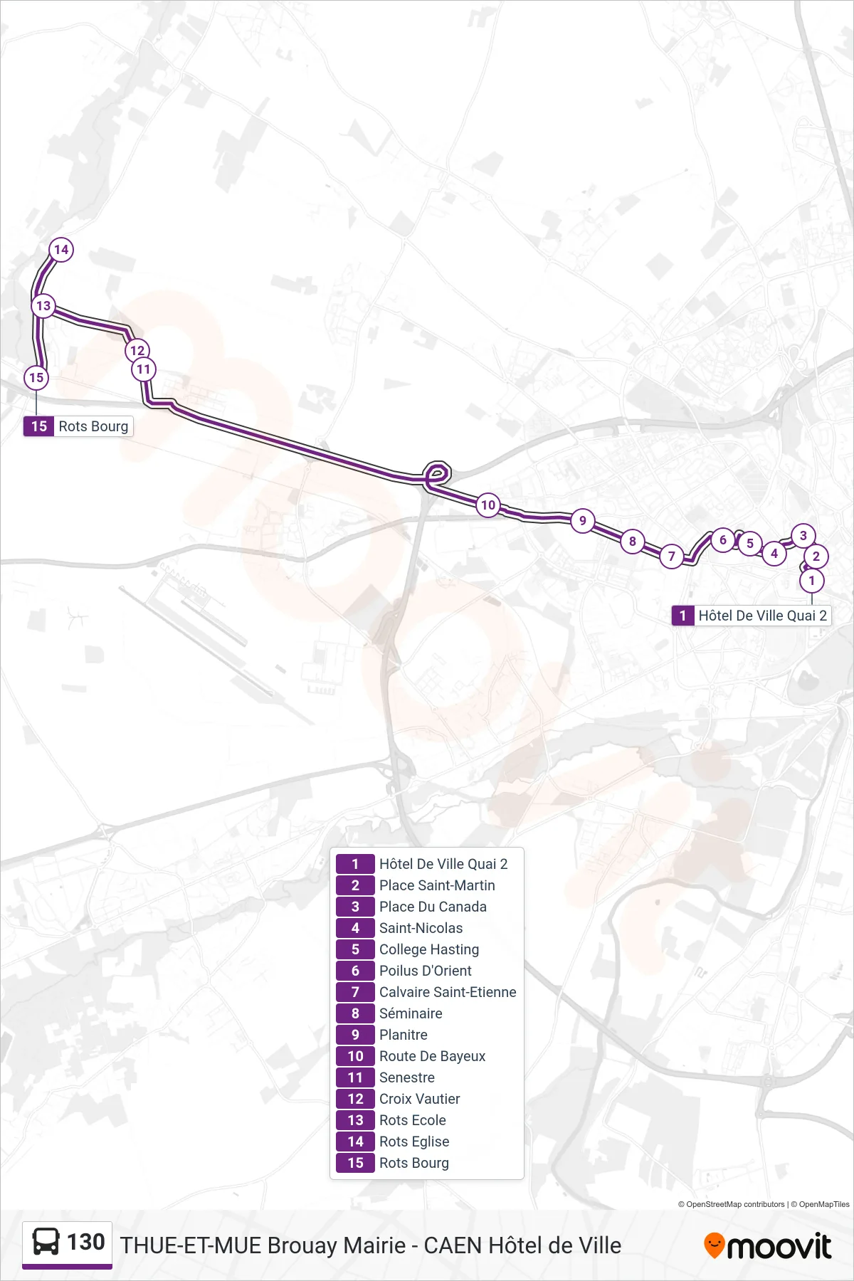 130 bus Line (Rots Bourg) route and stops on a map