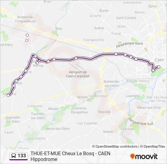 Plan de la ligne 133 de bus