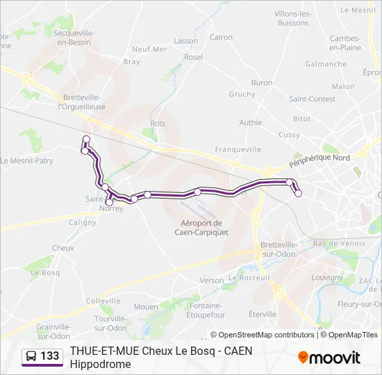 Plan de la ligne 133 de bus