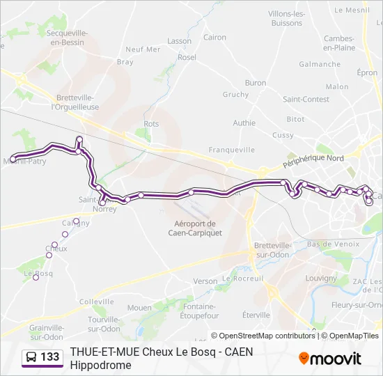 Plan de la ligne 133 de bus