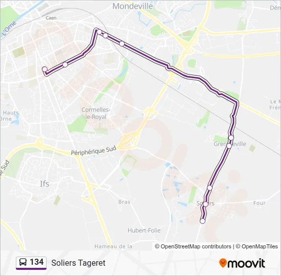 Plan de la ligne 134 de bus