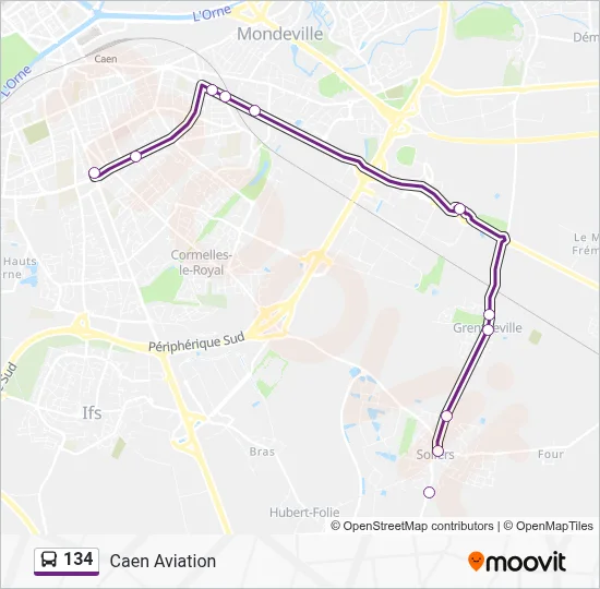 Plan de la ligne 134 de bus
