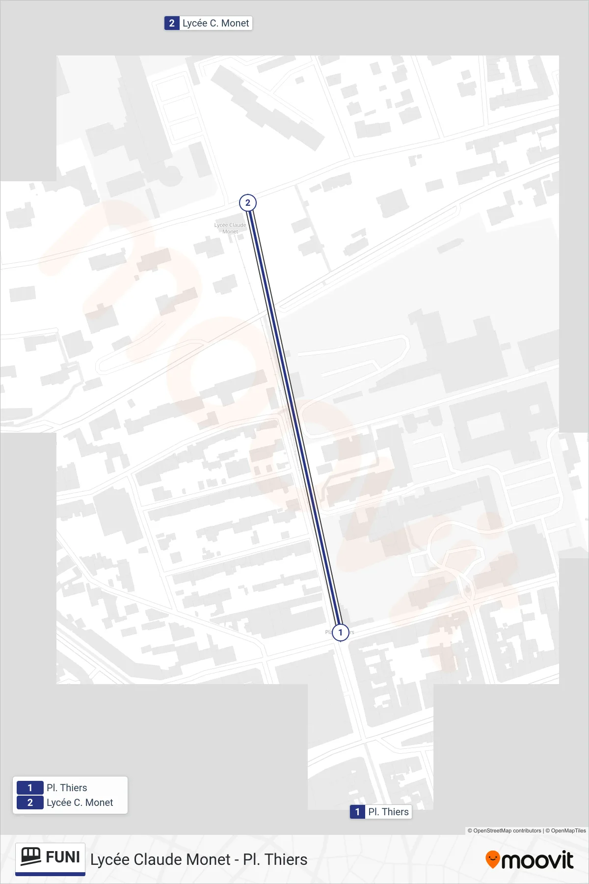 FUNI funicular Line (Lycée C. Monet) route and stops on a map